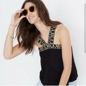 Madewell Embroidered Knit Black Tank Top